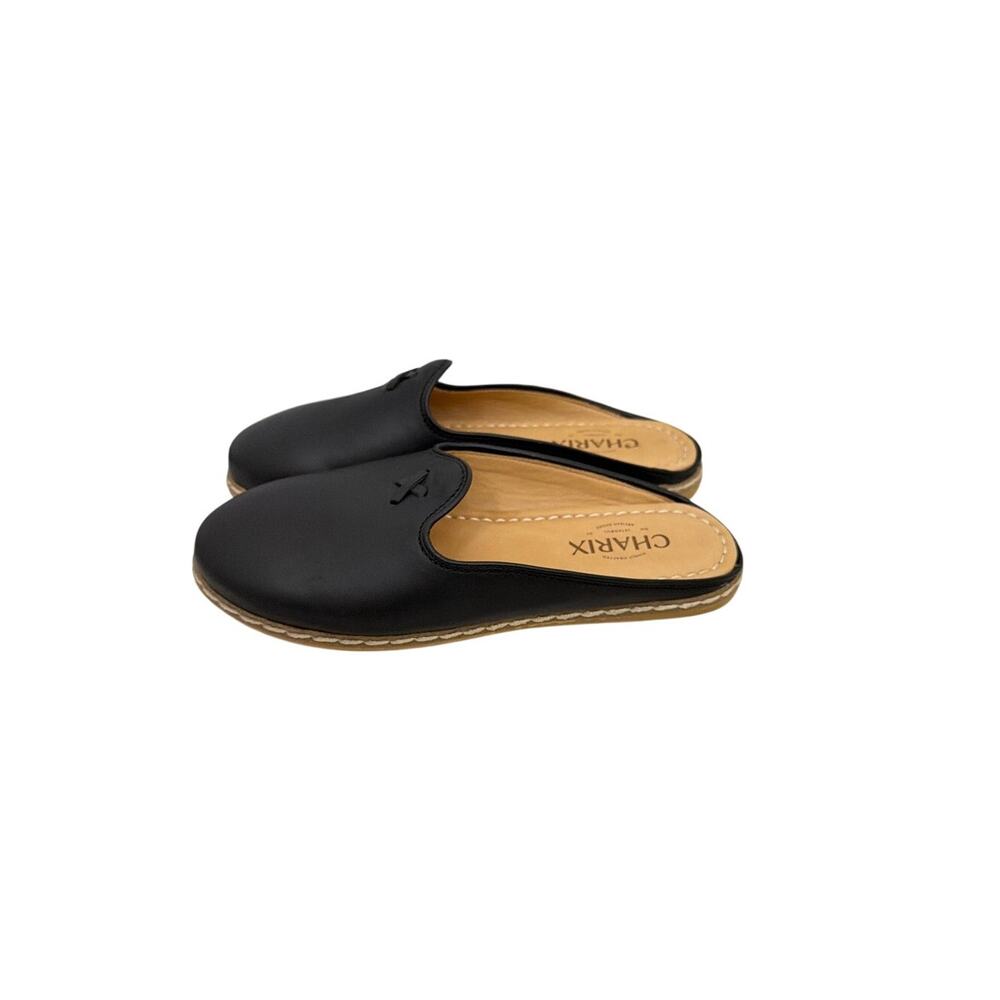 NWOT Charix Shoes Black Slip On Backless Leather Mules Women's Size 6.5